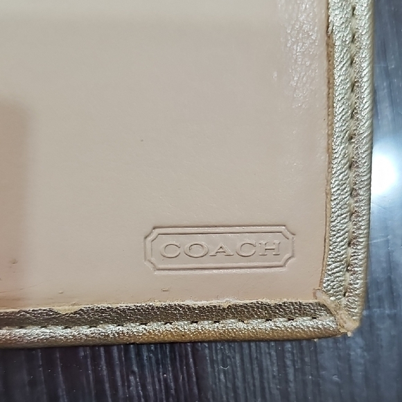 Coach Tan Signature Canvas Passport Holder with Pink & Yellow Logo - Picture 4 of 8